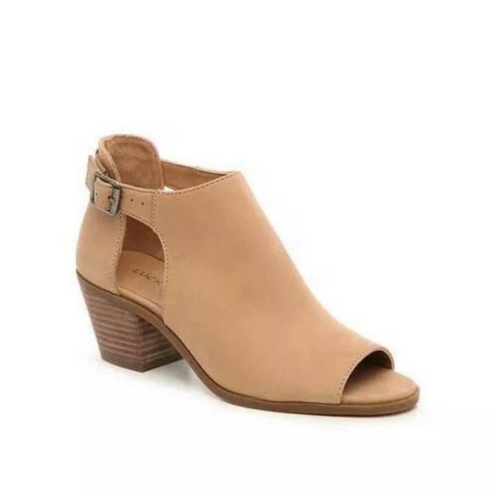 Women's Tan Peep-Toe Ankle Booties